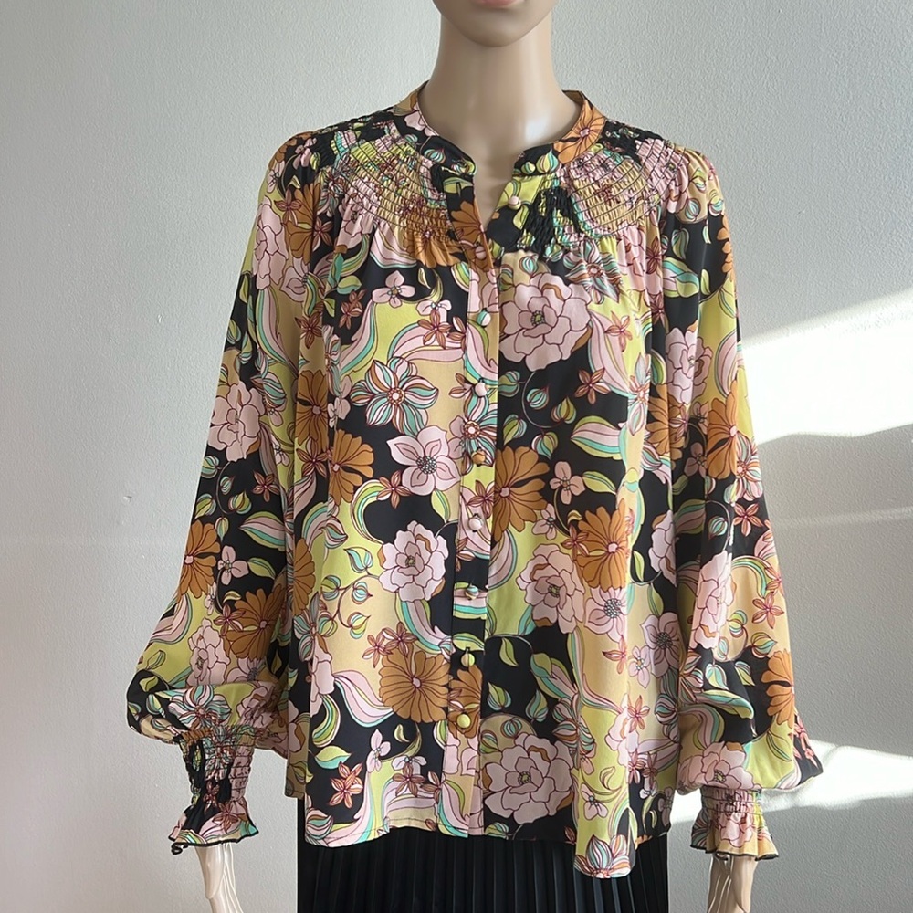 Johnny Was Love Diana Silk Floral Long Sleeve Blouse Boho Chic Size S - Picture 8 of 16